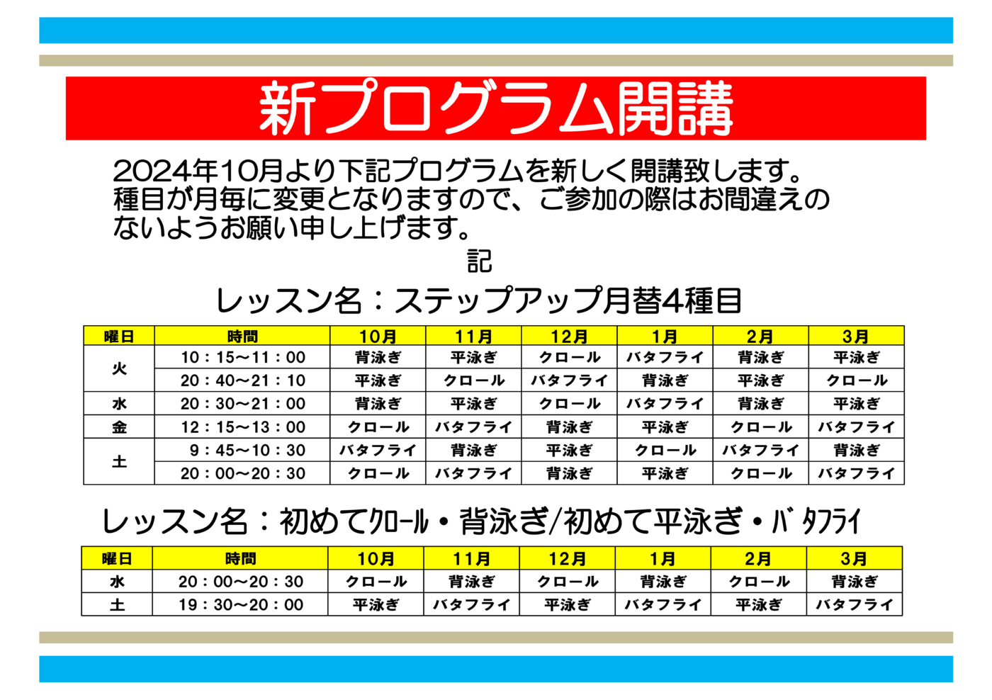 ステップアップ月替4種目のご案内